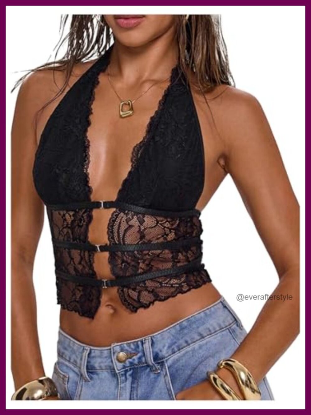 Women's Y2k Lace Halter Crop Top Sheer Rave Club Festival Outfit Sleeveless